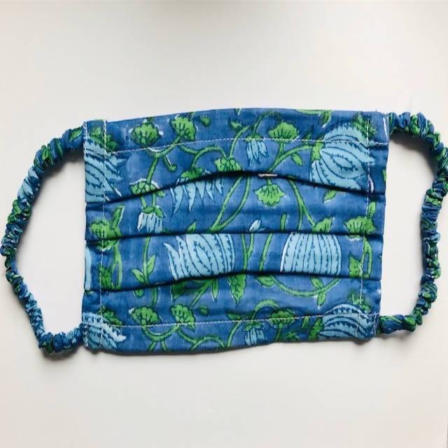GREEN & BLUE BLOCK PRINTED FACE MASK